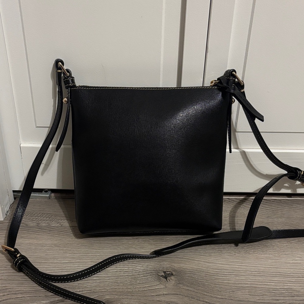 Dooney & Bourke Black Leather Crossbody Purse with Gold Accents - Picture 3 of 16